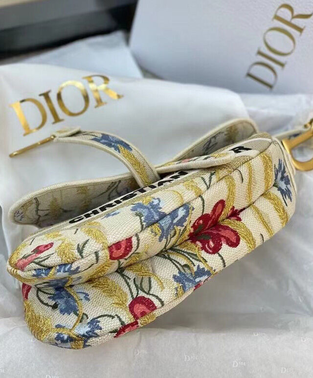 Christian Dior Saddle Bag Canvas with Leather Yellow